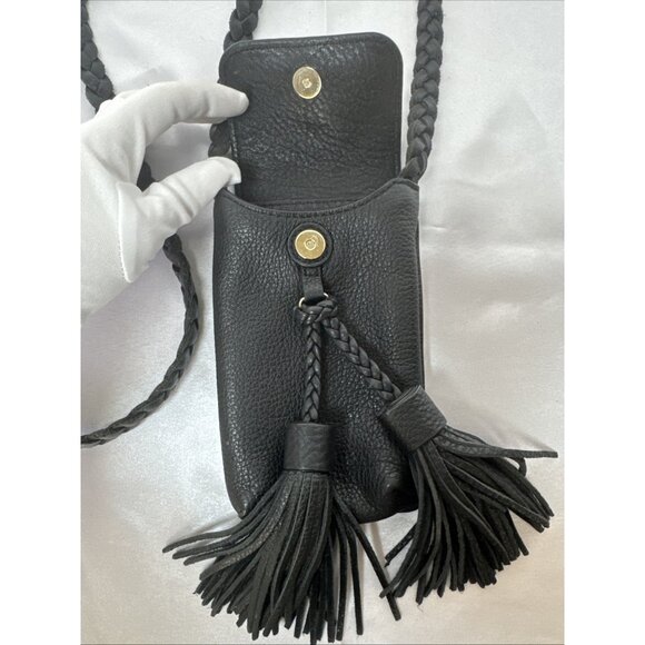 Rebecca Minkoff Black Leather Crossbody Bag With Braided Strap & Tassels - Picture 3 of 7